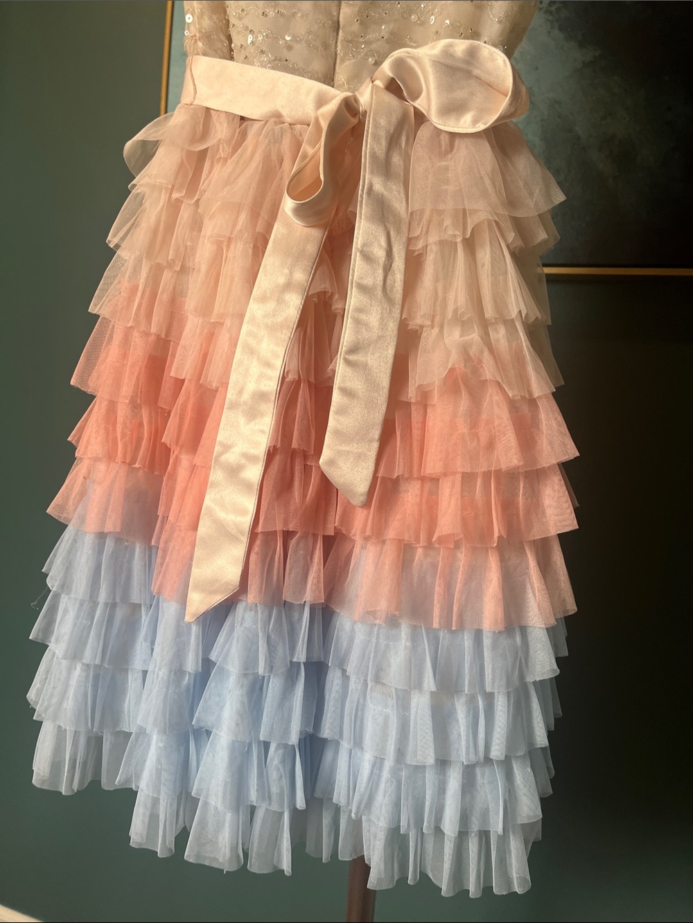 Badgley Mischka Girls Ombre Pink Tiered Tulle Party Dress with Sequin Bodice - Picture 6 of 8